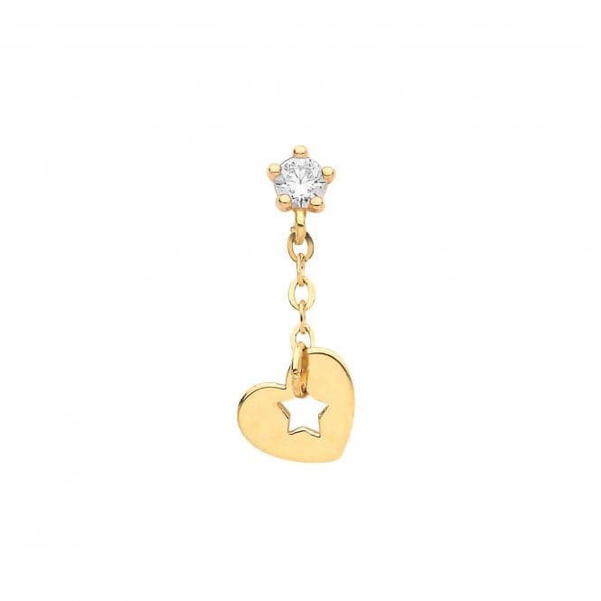 9ct Yellow Gold Zirconia Cartilage 6mm Post Stud With Drop Heart ES1923Acotis Gold JewelleryES1923