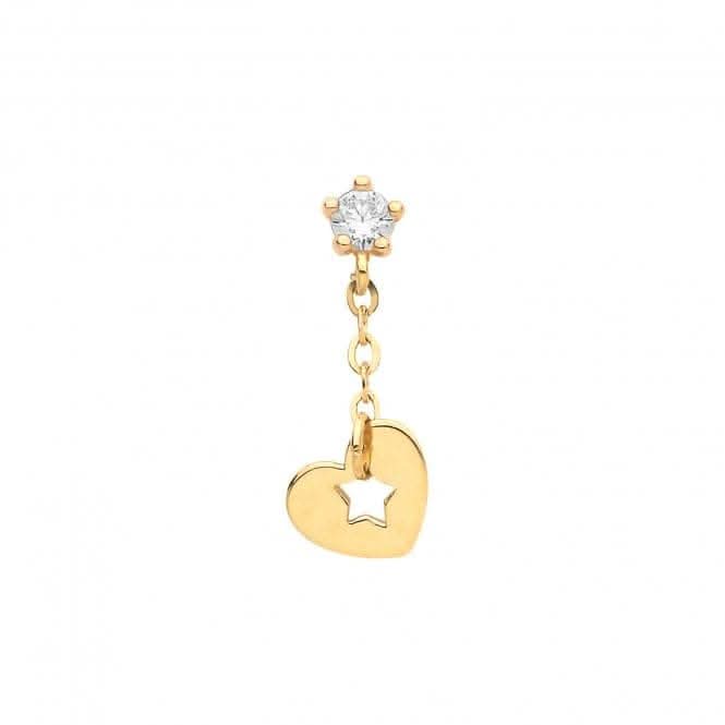 9ct Yellow Gold Zirconia Cartilage 6mm Post Stud With Drop Heart ES1923Acotis Gold JewelleryES1923