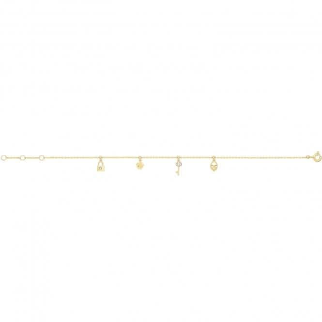 9ct Yellow Gold Zirconia Charms Chain Bracelet BR652Acotis Gold JewelleryBR652