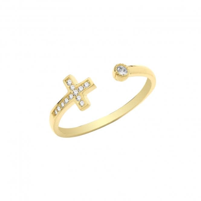 9ct Yellow Gold Zirconia Cross Open Ring RN1608Acotis Gold JewelleryRN1608/S