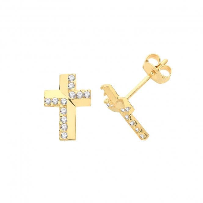 9ct Yellow Gold Zirconia Cross Stud Earrings ES1601Acotis Gold JewelleryES1601