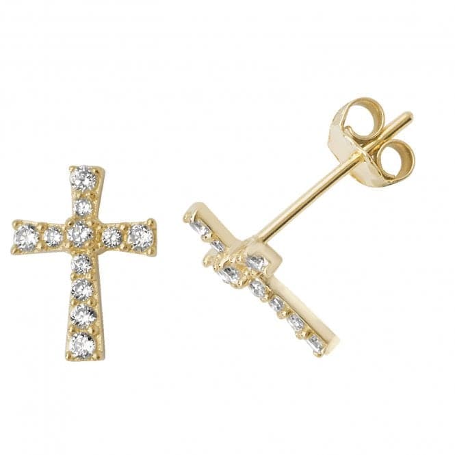 9ct Yellow Gold Zirconia Cross Stud Earrings ES503Acotis Gold JewelleryES503