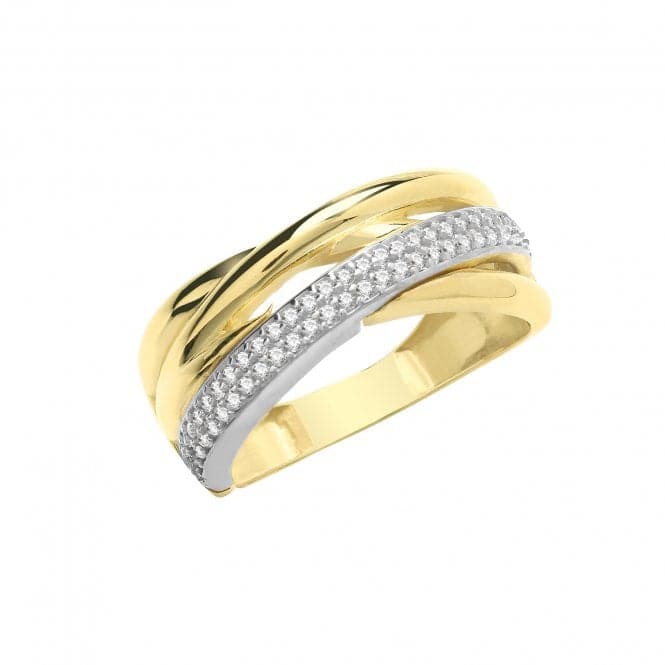 9ct Yellow Gold Zirconia Crossover Et Ring RN944Acotis Gold JewelleryRN944/M