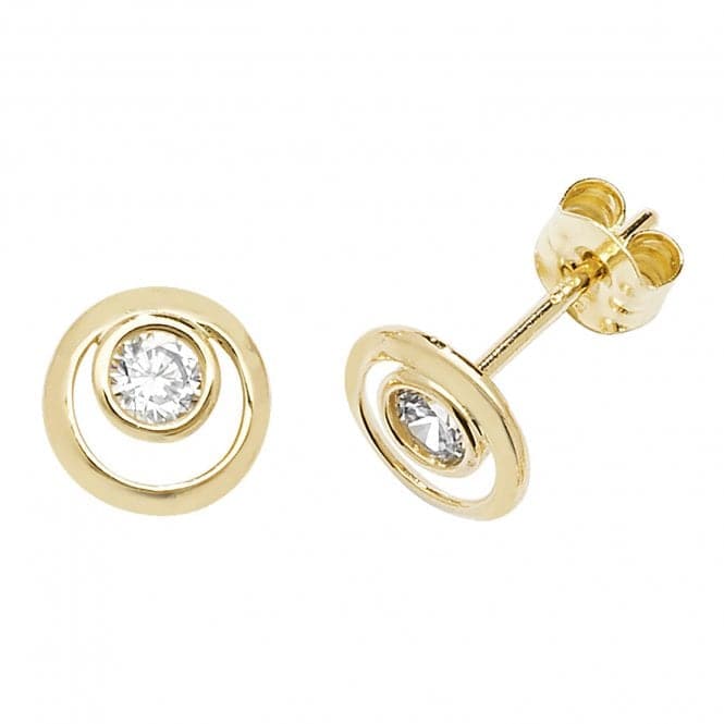 9ct Yellow Gold Zirconia Double Circle Stud Earrings ES552Acotis Gold JewelleryES552