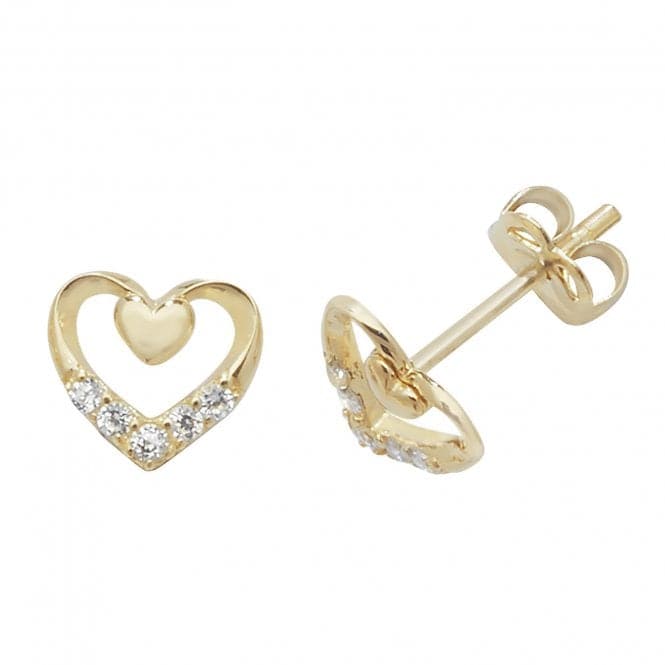 9ct Yellow Gold Zirconia Double Heart Stud Earrings ES431Acotis Gold JewelleryES431