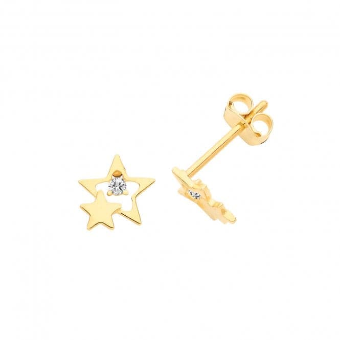 9ct Yellow Gold Zirconia Double Star Studs ES662Acotis Gold JewelleryES662