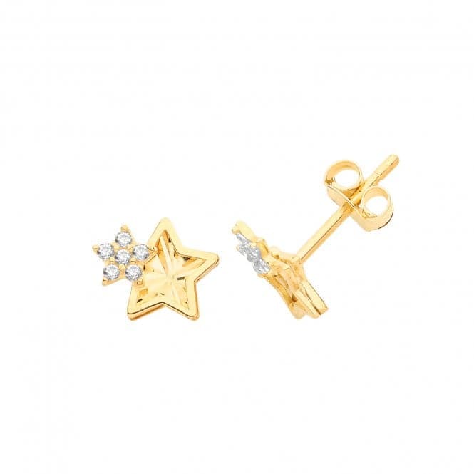 9ct Yellow Gold Zirconia Double Star Studs ES681Acotis Gold JewelleryES681