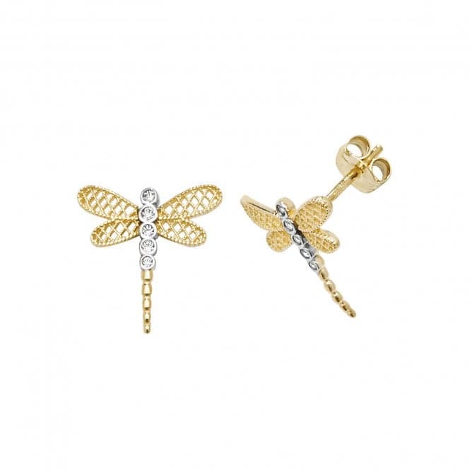 9ct Yellow Gold Zirconia Dragonfly Stud Earrings ES602Acotis Gold JewelleryES602