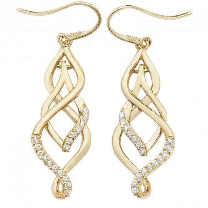 9ct Yellow Gold Zirconia Fish Hook Drop Earrings ES538Acotis Gold JewelleryES538