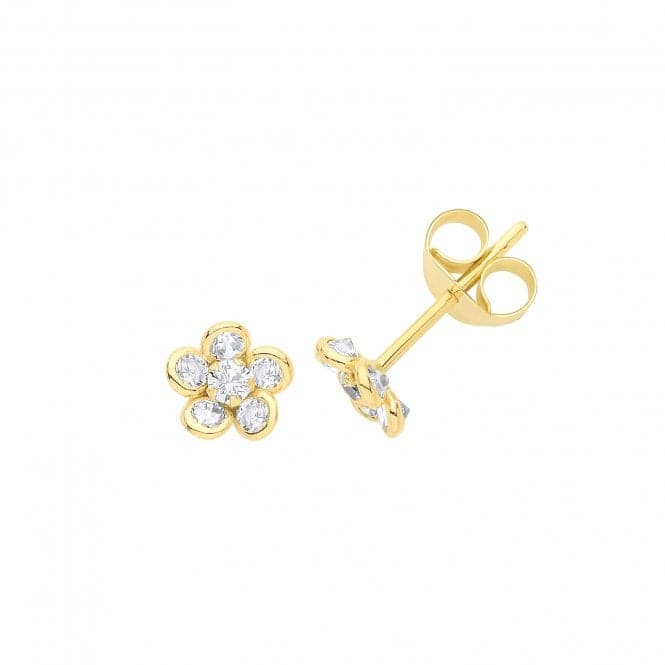 9ct Yellow Gold Zirconia Flower Stud Earrings ES636Acotis Gold JewelleryES636