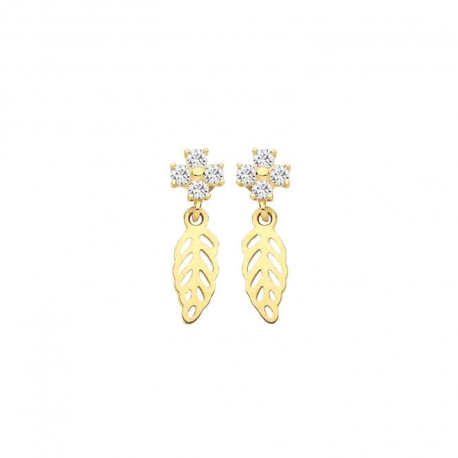 9ct Yellow Gold Zirconia Flower&Leaf Drop Earrings ES1647Acotis Gold JewelleryES1647