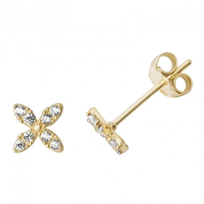 9ct Yellow Gold Zirconia Four - Petal Flower Stud Earrings ES499Acotis Gold JewelleryES499