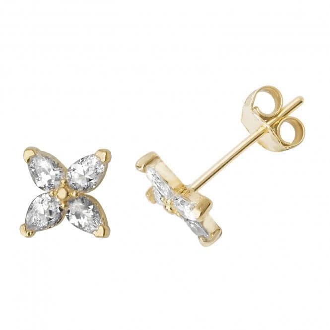 9ct Yellow Gold Zirconia Four - Petal Flower Stud Earrings ES500Acotis Gold JewelleryES500