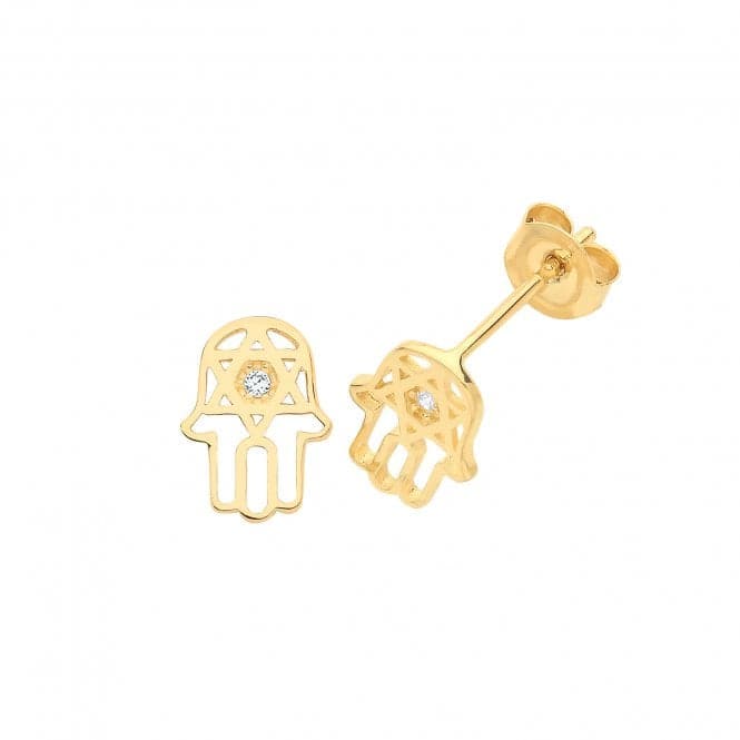 9ct Yellow Gold Zirconia Hamsa Stud Earrings ES1604Acotis Gold JewelleryES1604