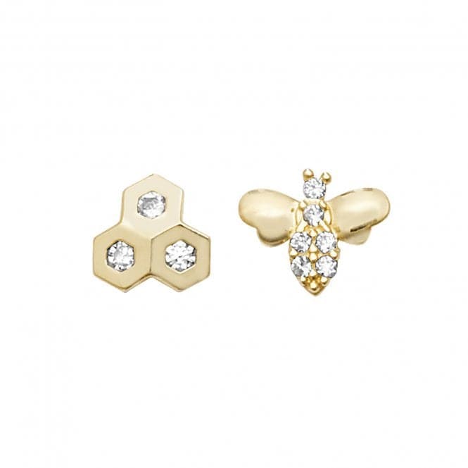 9ct Yellow Gold Zirconia Honeycomb&Bee Stud Earrings ES615Acotis Gold JewelleryES615