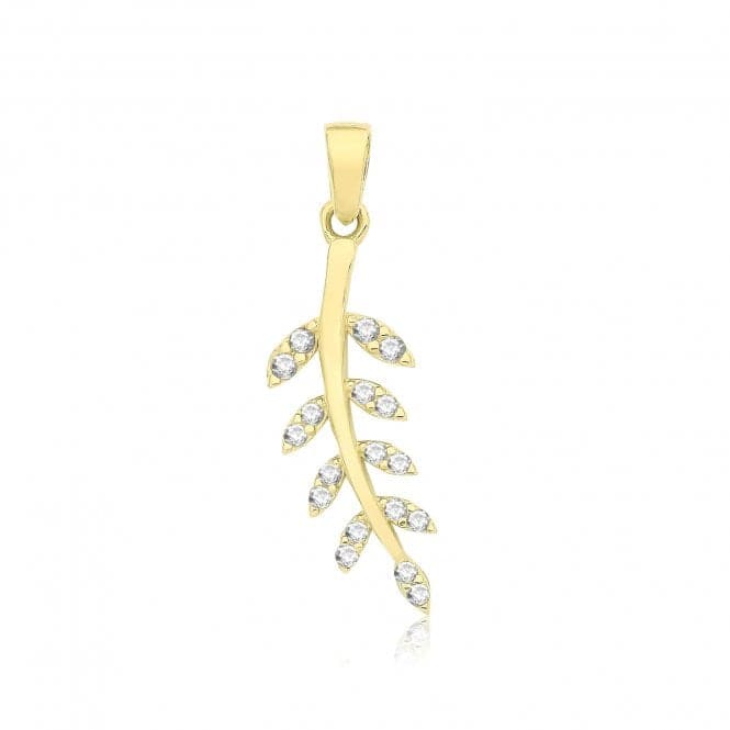 9ct Yellow Gold Zirconia Leaf Branch Pendant PN1313Acotis Gold JewelleryPN1313