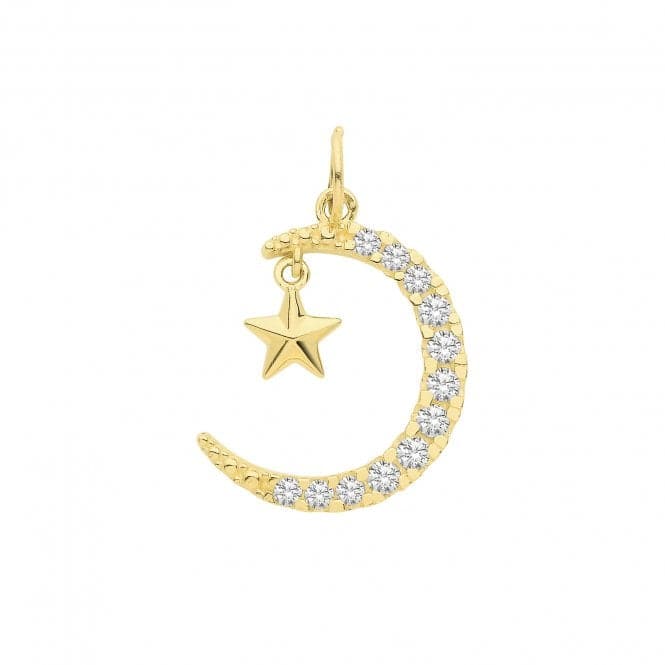 9ct Yellow Gold Zirconia Moon And Hanging Star Pendant PN1284Acotis Gold JewelleryPN1284