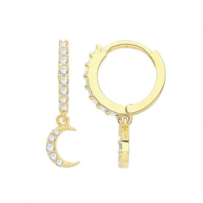 9ct Yellow Gold Zirconia Moon Drop Hinged Earrings ES1679Acotis Gold JewelleryES1679