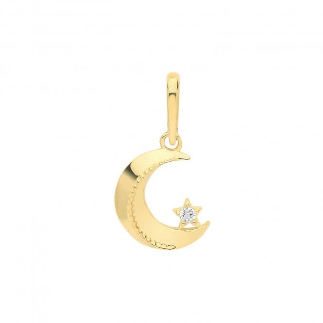 9ct Yellow Gold Zirconia Moon +Star Charm PN1129Acotis Gold JewelleryPN1129