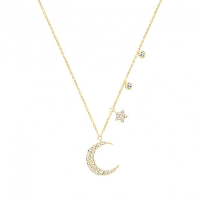 9ct Yellow Gold Zirconia Moon&Star Necklet NK399Acotis Gold JewelleryNK399