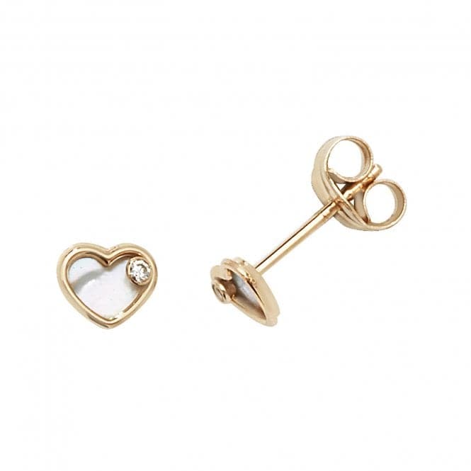 9ct Yellow Gold Zirconia &Mother Of Pearl Heart Stud Earrings ES616Acotis Gold JewelleryES616