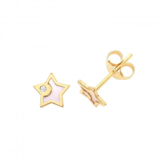 9ct Yellow Gold Zirconia &Mother Of Pearl Star Stud Earrings ES632Acotis Gold JewelleryES632