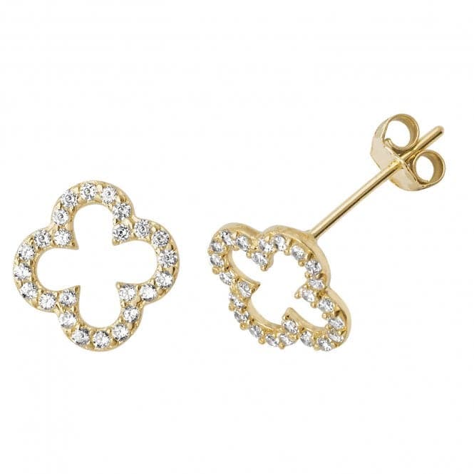 9ct Yellow Gold Zirconia Open Clover Stud Earrings ES510Acotis Gold JewelleryES510