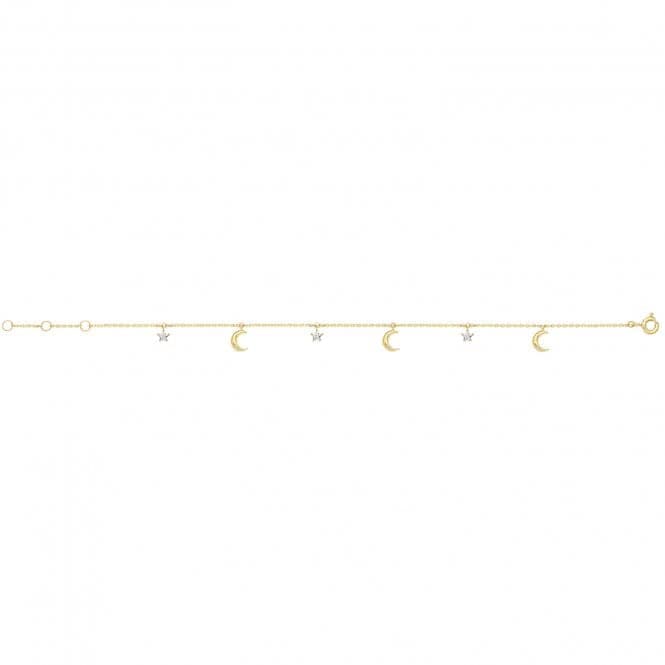 9ct Yellow Gold Zirconia Star And Moon Chain Bracelet BR651Acotis Gold JewelleryBR651