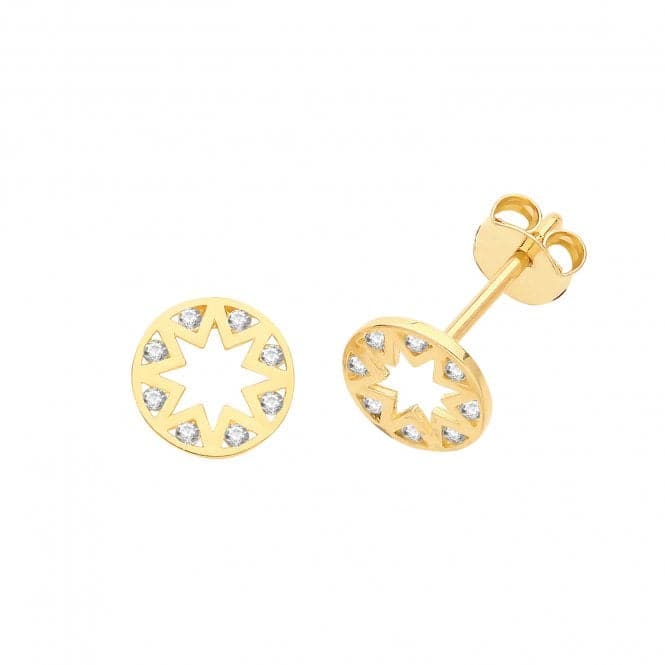 9ct Yellow Gold Zirconia Star Circle Studs ES663Acotis Gold JewelleryES663