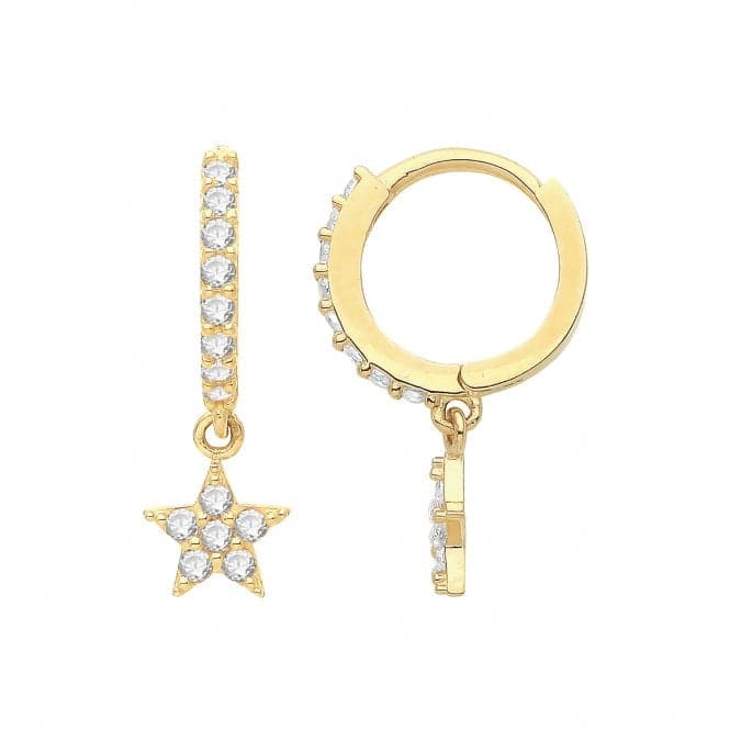 9ct Yellow Gold Zirconia Star Drop Hinged Earrings ES1677Acotis Gold JewelleryES1677