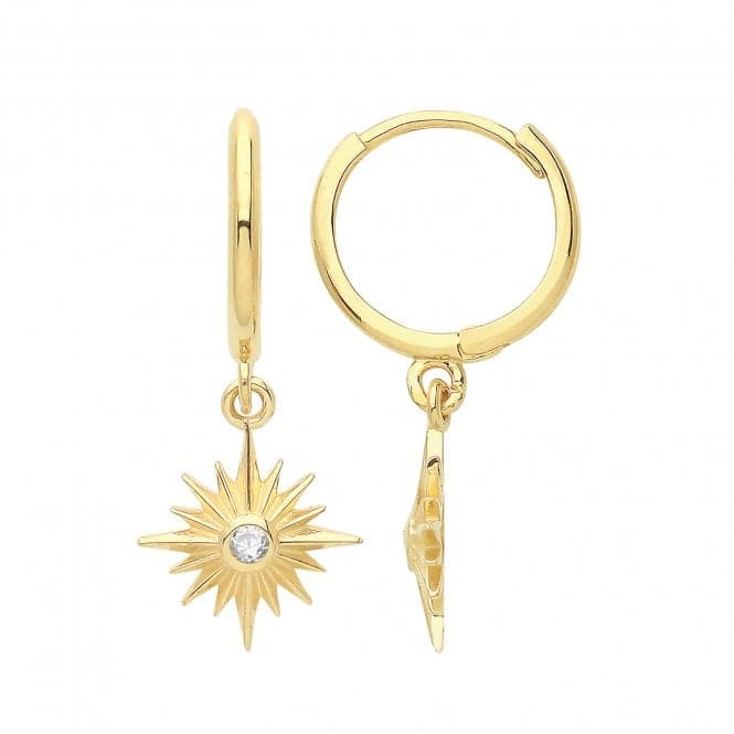 9ct Yellow Gold Zirconia Starburst Drop Hinged Earrings ES1680Acotis Gold JewelleryES1680