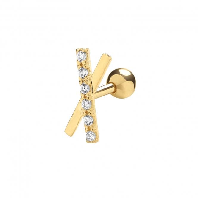 9ct Yellow Gold Zirconia X Shape Cartilage 6mm Post Stud ES989Acotis Gold JewelleryES989