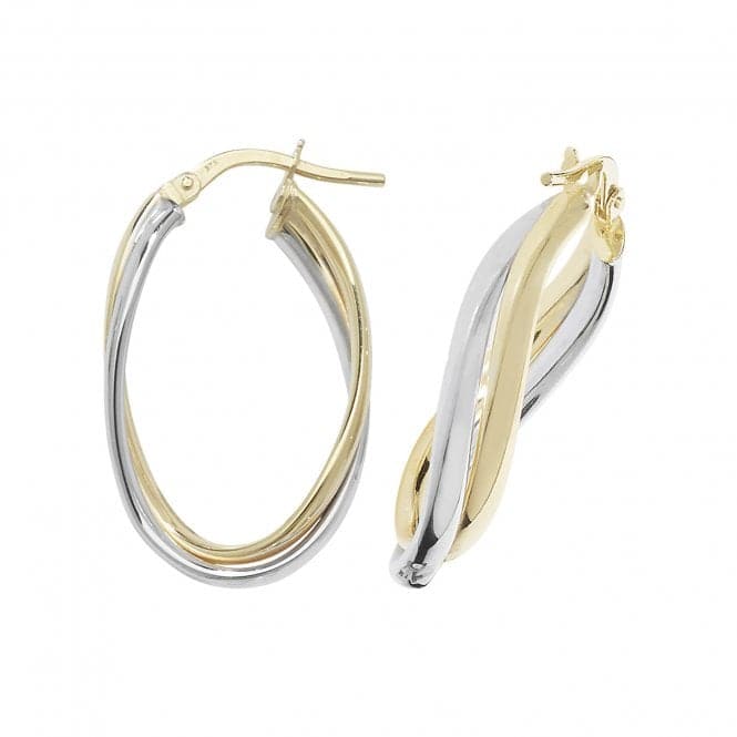 9ct Yellow & White Gold Oval Dbl Hoop Earrings ER1010Acotis Gold JewelleryER1010