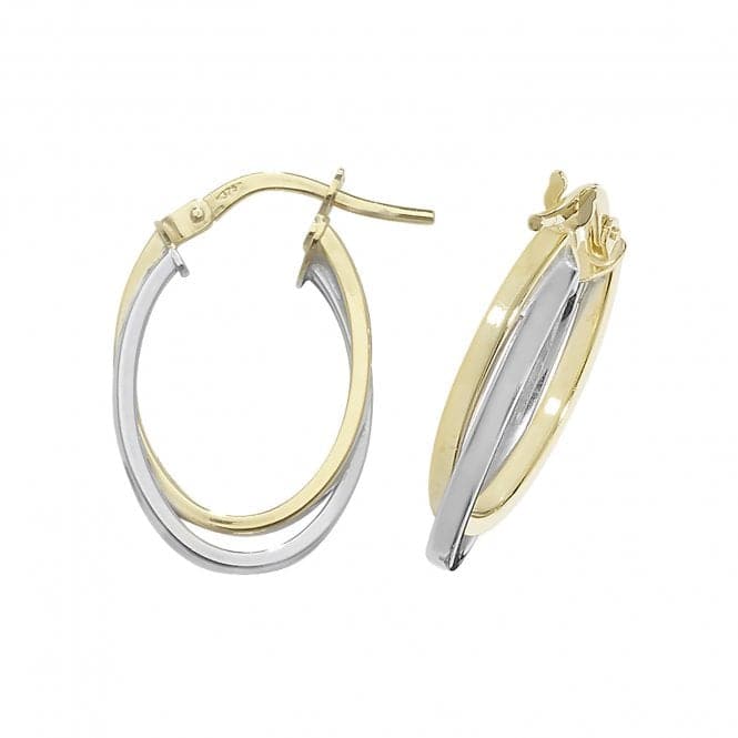 9ct Yellow & White Gold Oval Dbl Hoop Earrings ER1011Acotis Gold JewelleryER1011