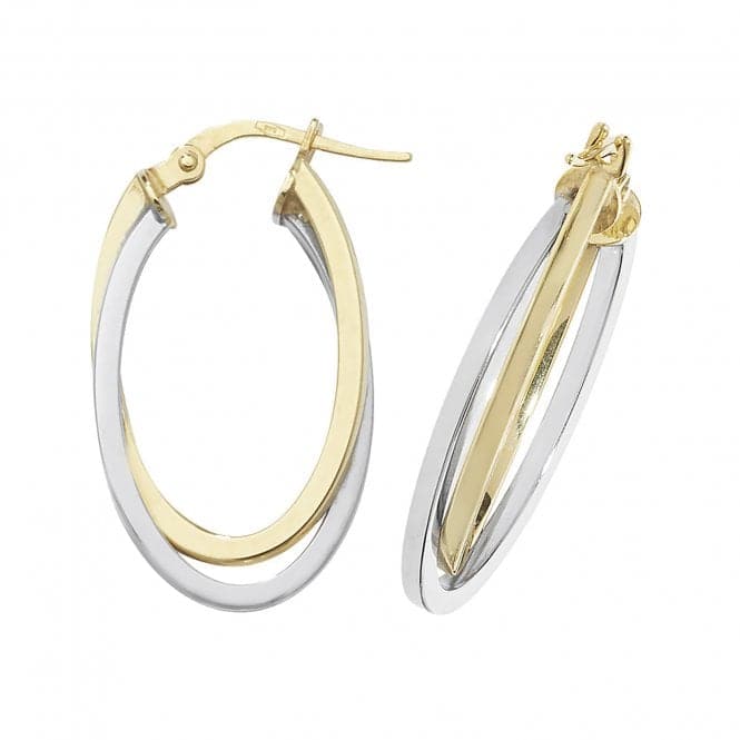 9ct Yellow & White Gold Oval Dbl Hoop Earrings ER1012Acotis Gold JewelleryER1012