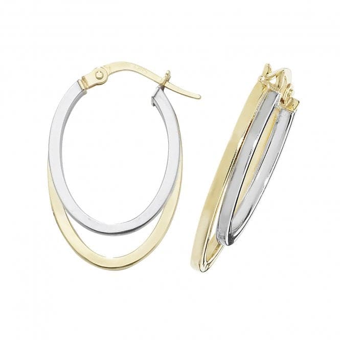 9ct Yellow & White Gold Oval Dbl Hoop Earrings ER1013Acotis Gold JewelleryER1013