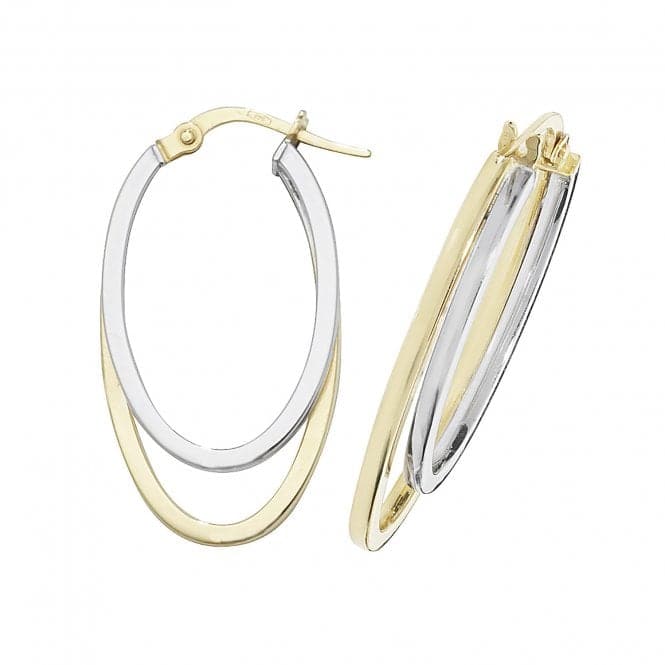 9ct Yellow & White Gold Oval Dbl Hoop Earrings ER1014Acotis Gold JewelleryER1014