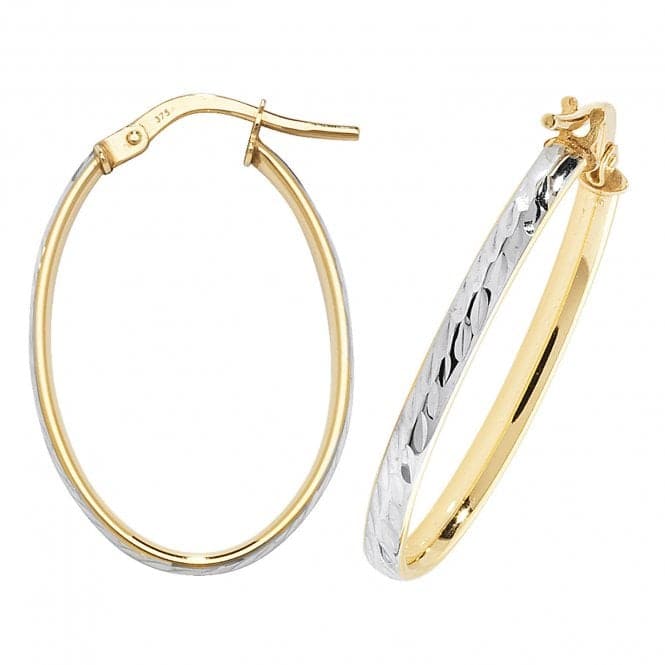 9ct Yellow & White Gold Oval Dc Hoop Earrings ER1043Acotis Gold JewelleryER1043 - V3