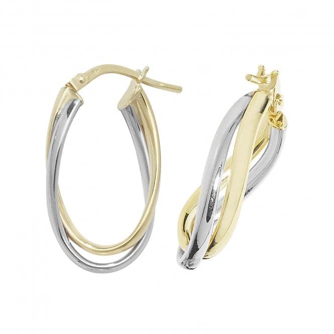 9ct Yellow & White Gold Oval Hoop Earrings ER1009Acotis Gold JewelleryER1009