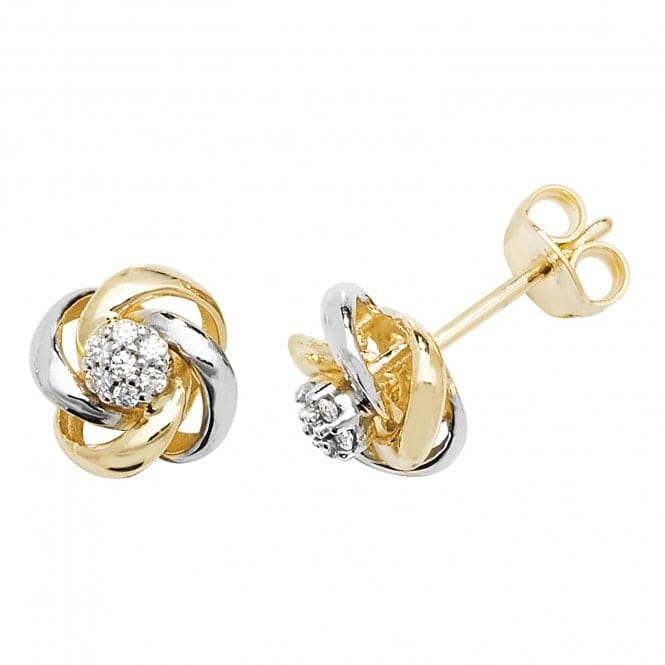 9ct Yellow & White Gold Zirconia Knot Stud Earrings ES560Acotis Gold JewelleryES560
