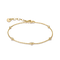 A delicate gold chain bracelet with small bead details and clear round stones, displayed on a clean white background.