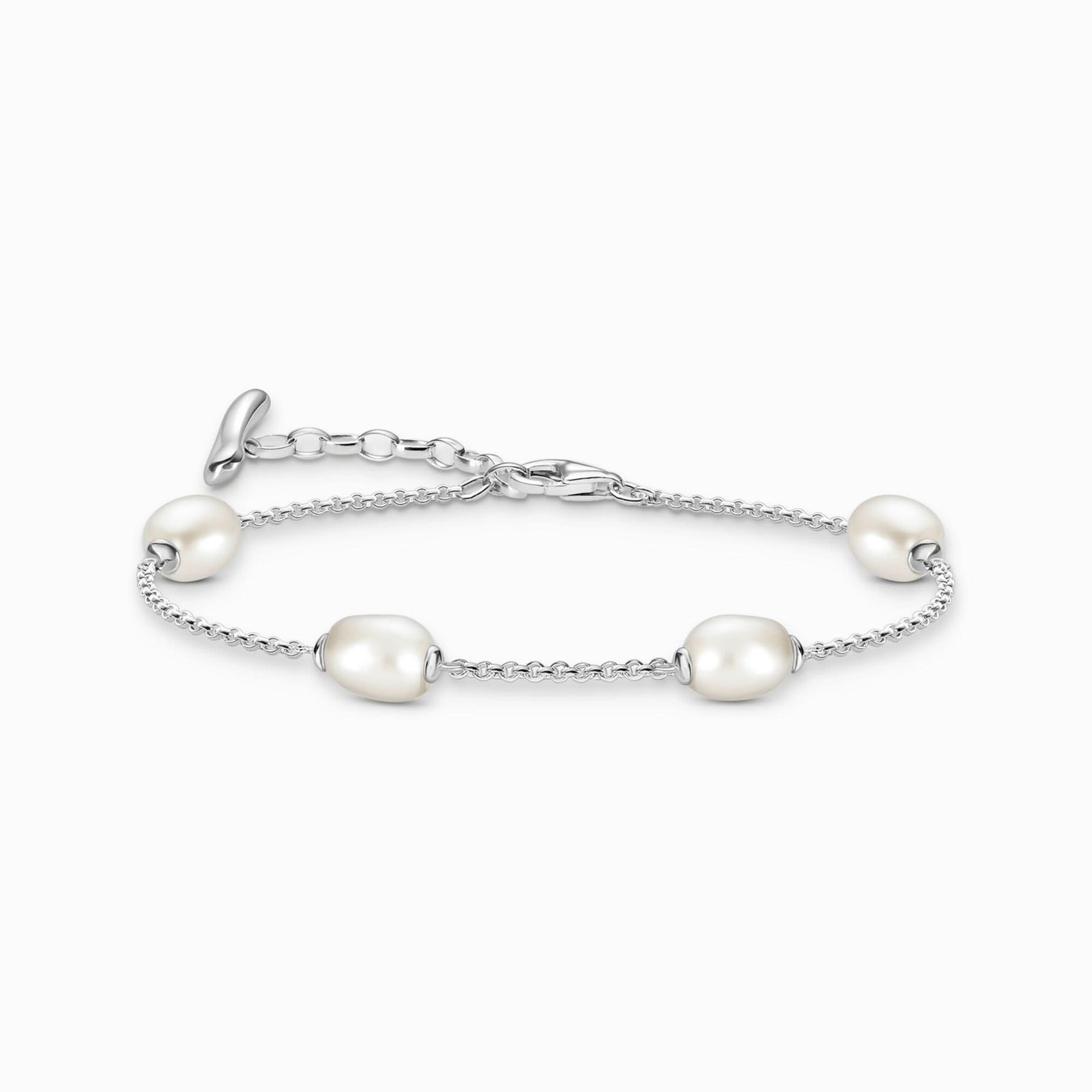 Pearl bracelet with silver chain on a white background