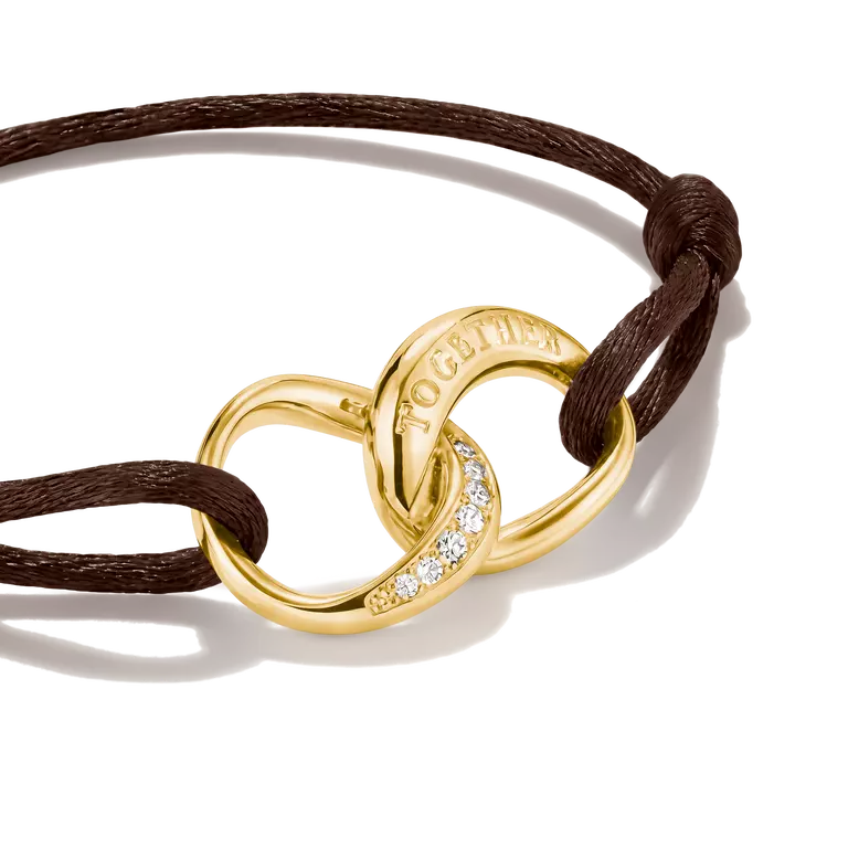 Thomas Sabo 18k Gold Plated Together Brown Textile Bracelet A2236-M03-2-L24V