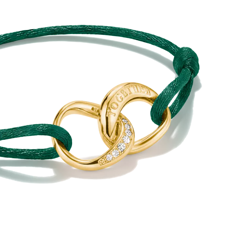 Thomas Sabo 18k Gold Plated Together Green Textile Bracelet A2236-M03-6-L24V