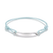 A delicate pink cord bracelet with a polished silver-tone oval plate in the center, displayed on a clean white background.