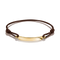 A dark brown cord bracelet with a polished gold-tone curved bar pendant, displayed on a clean white background.