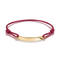 A magenta pink cord bracelet with a polished gold ID plate, displayed on a clean white background.