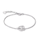 A silver chain bracelet with a central interlocking double-ring motif, one of which is set with small clear stones, shown on a plain white background.