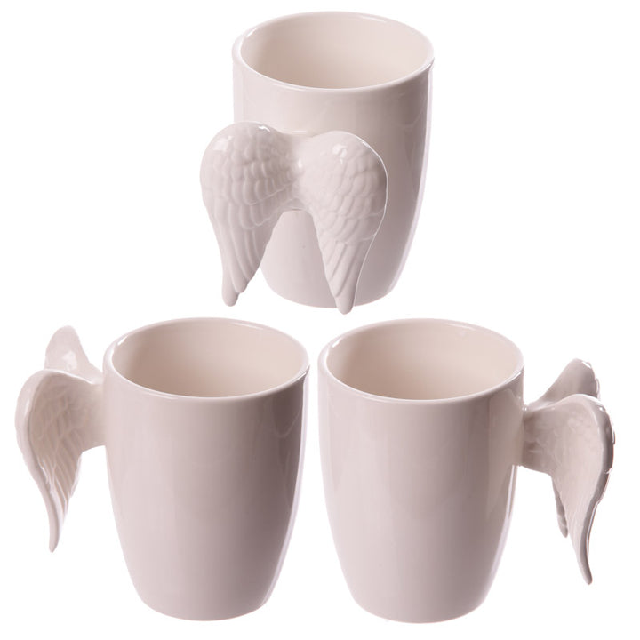 White Angel Wings Ceramic Shaped Handle Mug ANG140