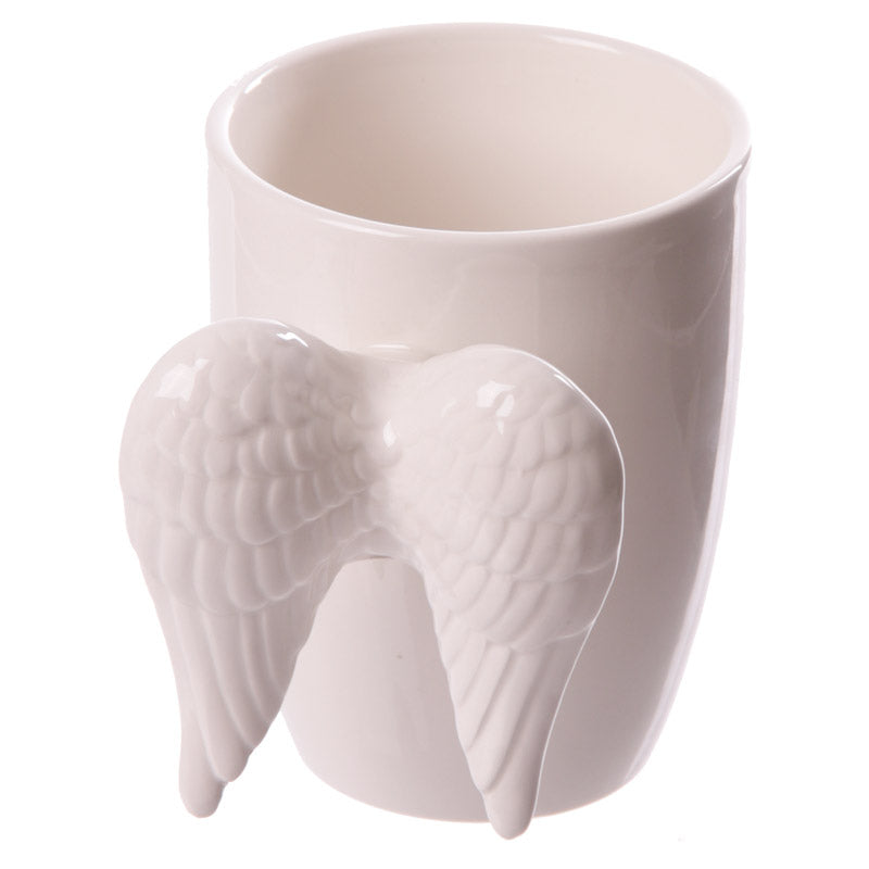White Angel Wings Ceramic Shaped Handle Mug ANG140